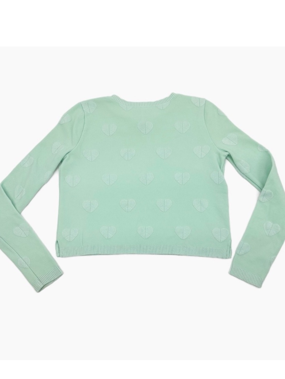Bethany Mota Mint Green Heart Knit Sweater Cropped Pullover Size Small - Picture 4 of 11